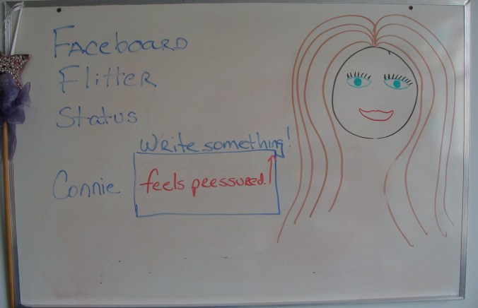 Upon reflection, Connie thinks the user interface of Faceboard Flitter needs to be tweaked – wholesale adoption of a more successful model is not working for her.