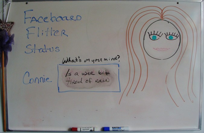 Connie is not pleased with her attempt to embed a cloud watermark behind her status.