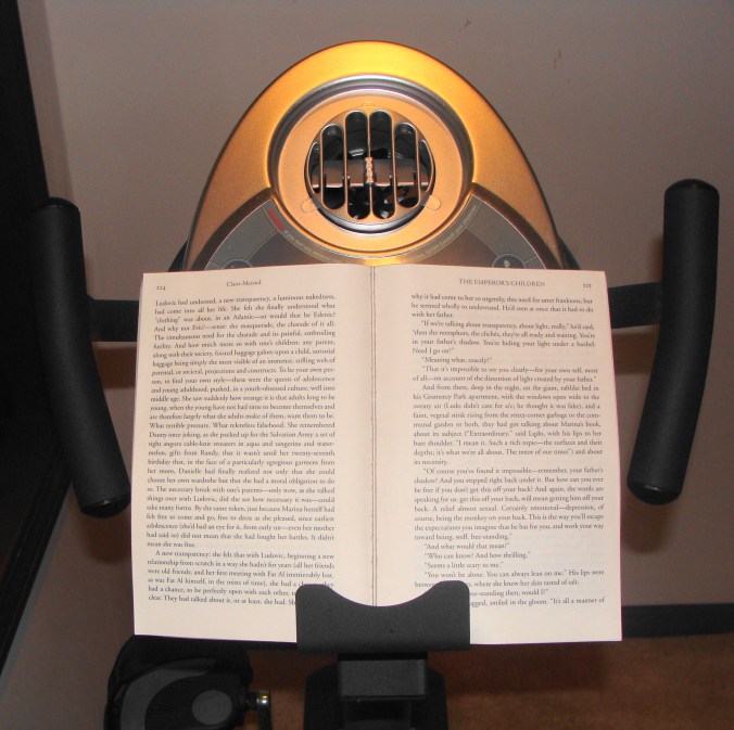 Nifty book holder and fan.