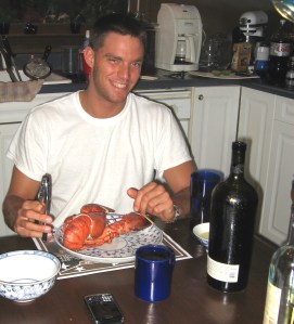 Rib Boy eating lobster.