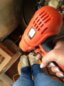 Standing on step-stools with tools is creepy.