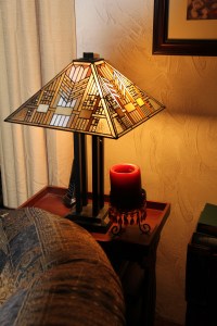 stained gloass and candles